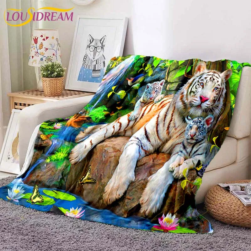 

3D Tiger blanket Super Soft For Spring Autumn Modern Line Art Sherpa Blanket Bedspread Throw Travel Dropship