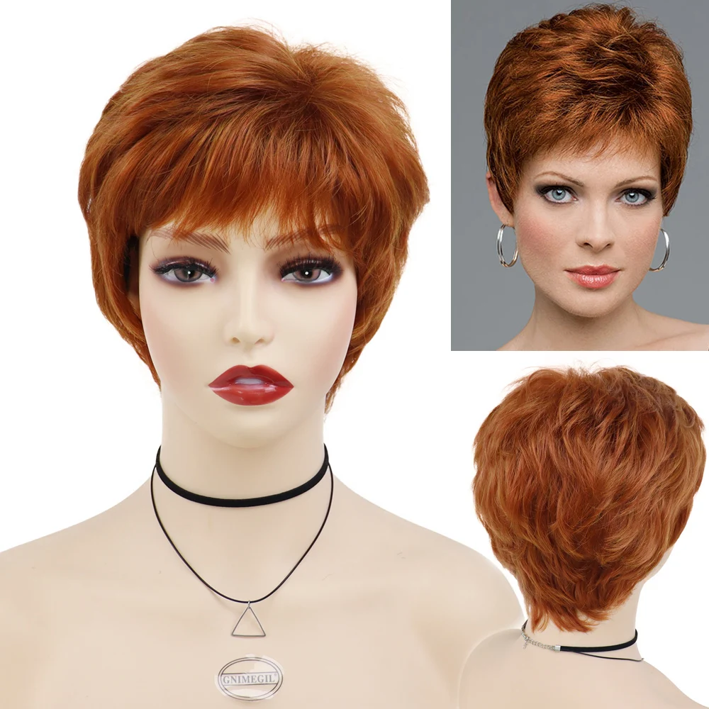 

GNIMEGIL Synthetic Short Wigs for Women Orange Brown Auburn Wig Pixie Cut Wig Halloween Cosplay Party Costume Natural Hairstyles