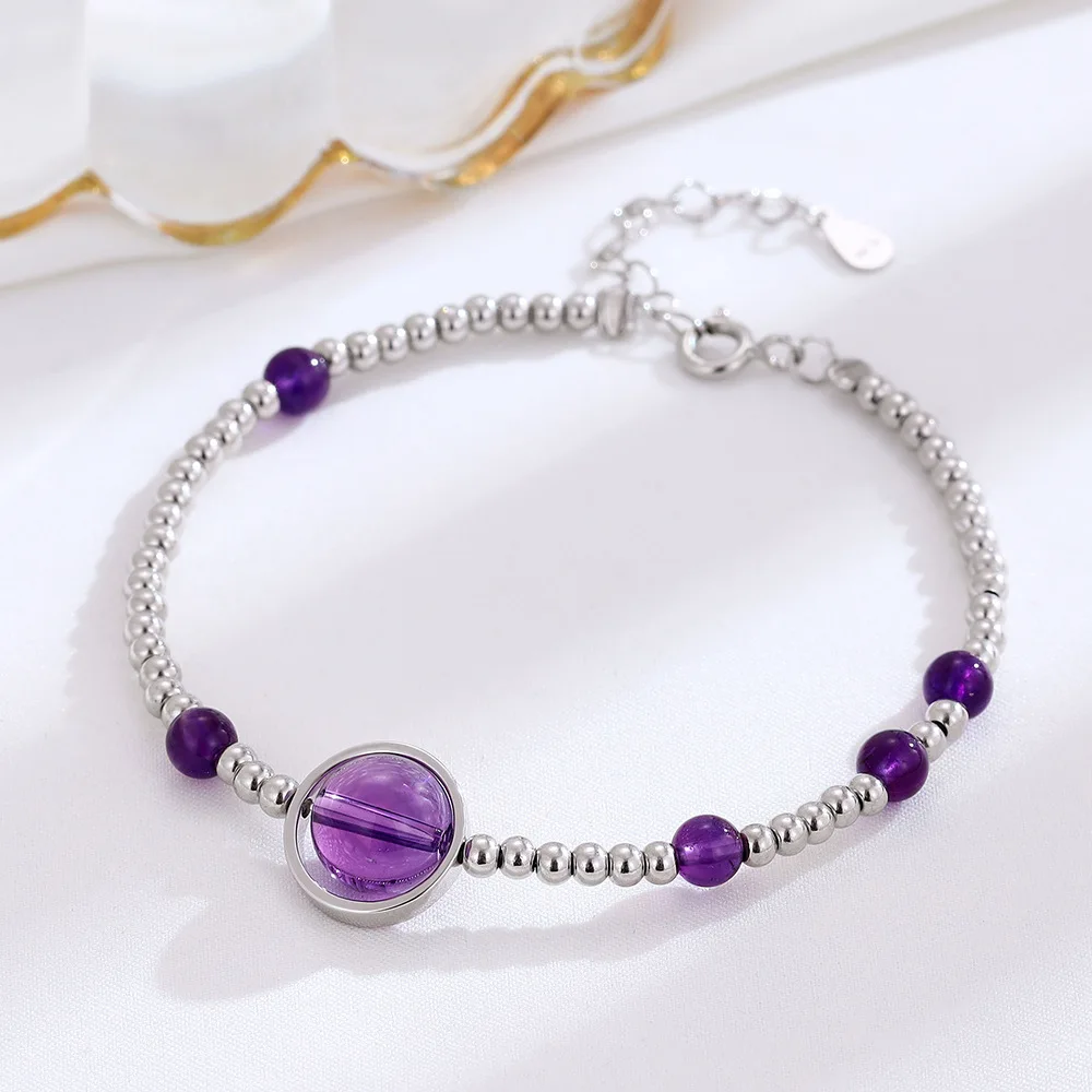 Unique Bracelets for Women, S925 Sterling Silver Amethyst Beaded Bracelet with Luxurious Charm for Best Friend and Girlfriend 4