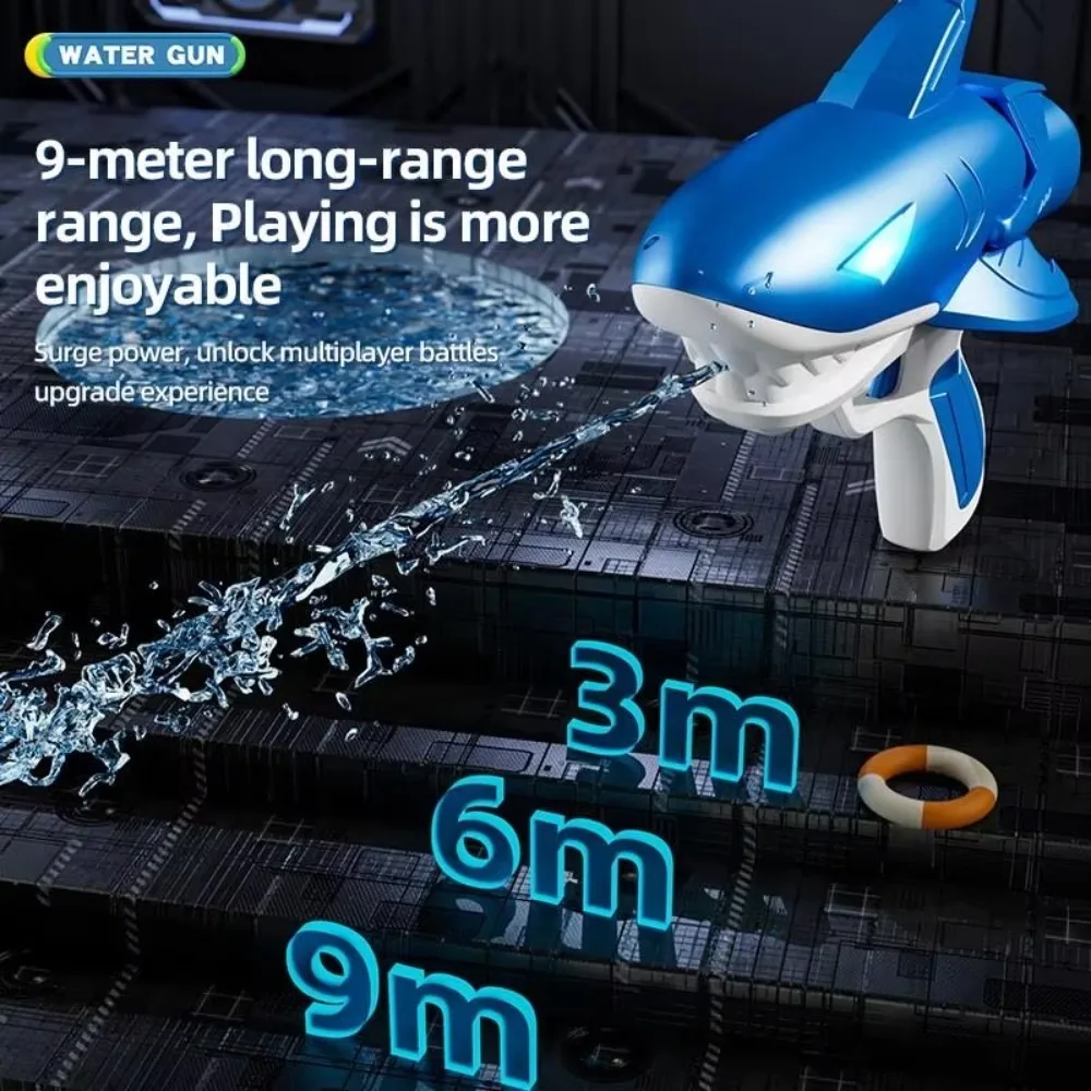 Shark Shape Electric Gun With LED Large Capacity Fully Automatic Continuous Fire Watergun Outdoor Water Fight Toy_voghion.com