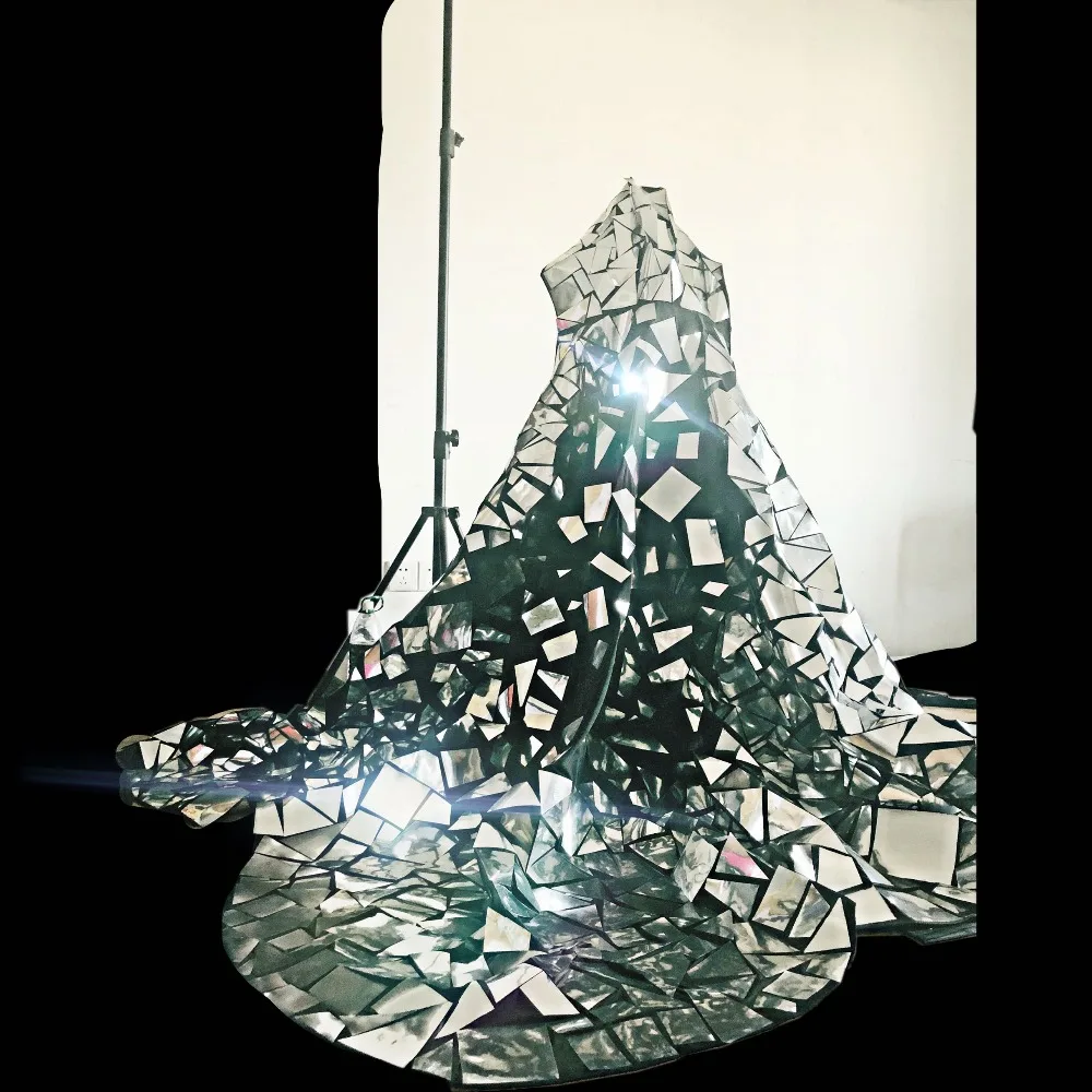 GlitterSilverMirrorCloakDanceCostumeWomenGoGoPartyDressMen