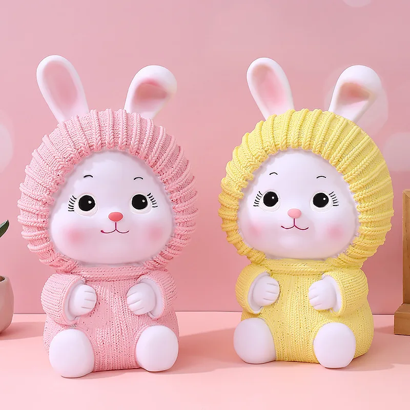 Pink Hat Cartoon Animals Rabbit Piggy Bank, Anti Drop Cute Piggy Bank, School Children's Day Gift, Home Desk Decor for Girls 2