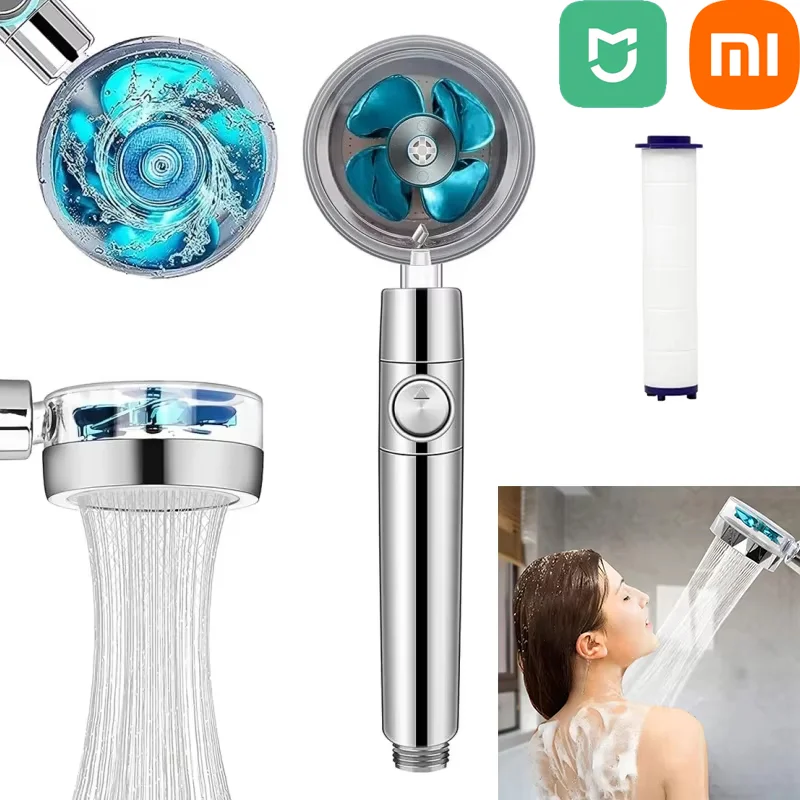 Shower Head Shower Set Xiaomi Mijia Shower Nozzle Pressurized 360 Degrees Propeller Fan Shower Saving Spray Adjustable Showerhead Filters Bathroom Set