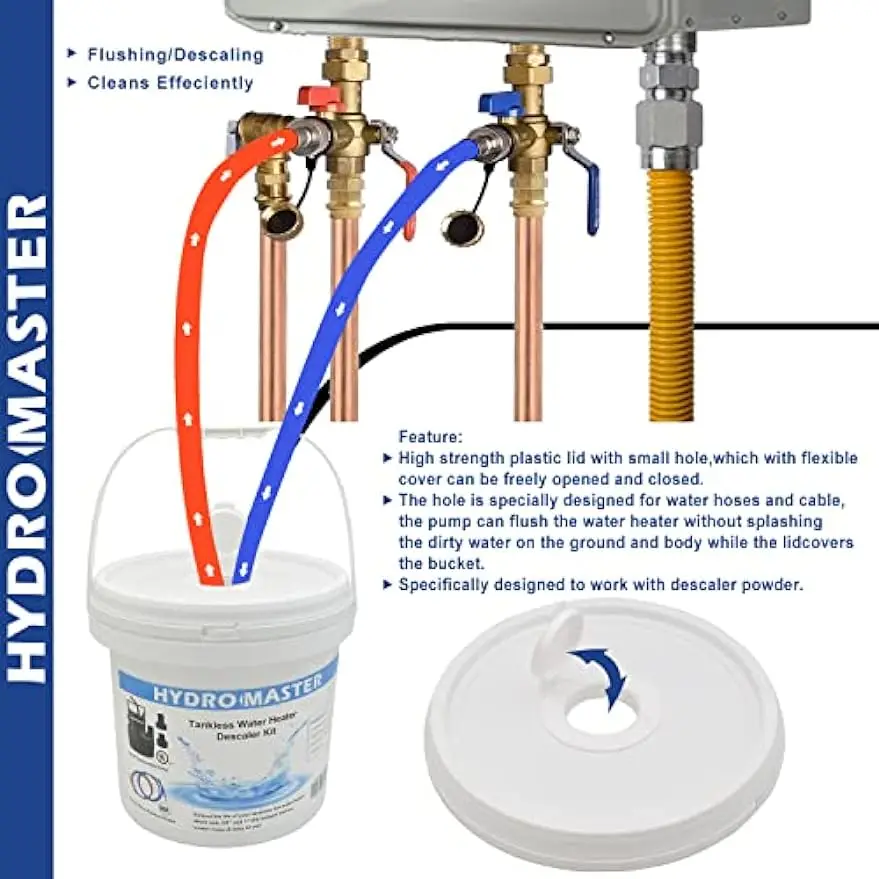 Tankless Water Heater Flush kit,Includes 1/6HP Pump, 3.2 Gallon Pail With  Screw Top Lid, Two 3/4-inch GHT x 6 FT Color - AliExpress