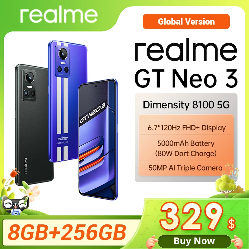 Global version Realme GT NEO 3 5G 8+256 80W 5000mAh Battery Smartphone Dimensity 8100 6.72" 120Hz OLED Display IMX766 OIS Camera - 200 лучших товаров с Али