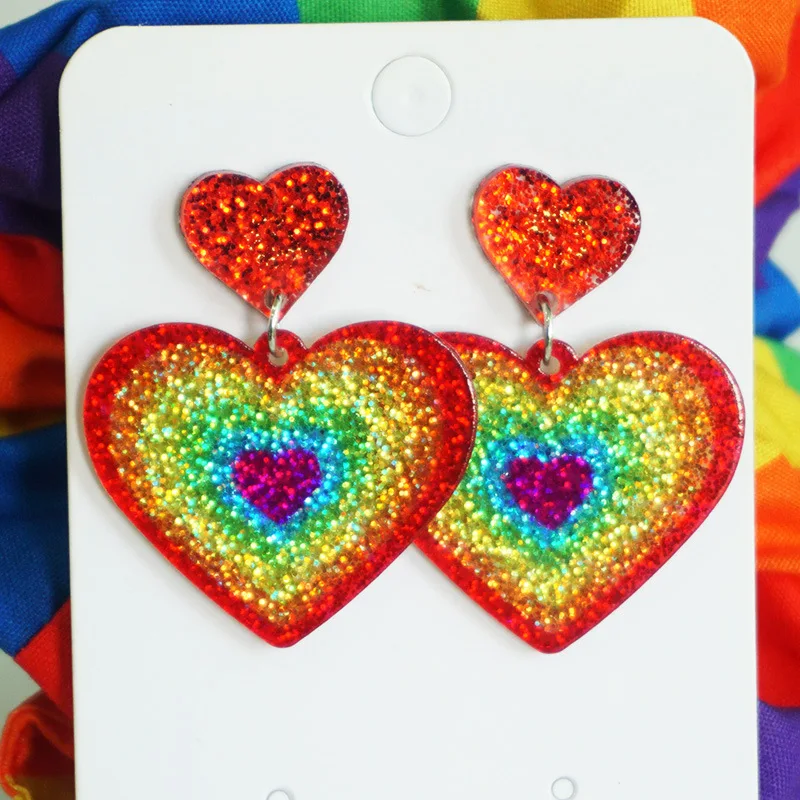 

2024 Rainbow Flag Festival Parade Hot Selling Sparkling Love Acrylic Color Tassel Earrings Jewelry