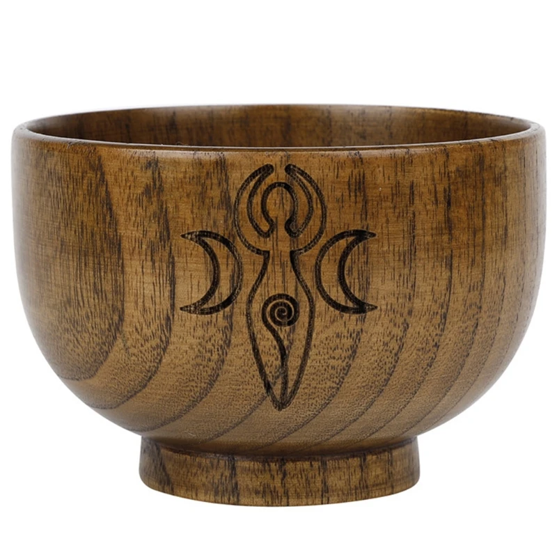 

XX9B Altar Bowl Handmade Wood Bowls Ritual Tableware Ceremony Moon Divination Astrological Tool Board Game Witchcraft Prop