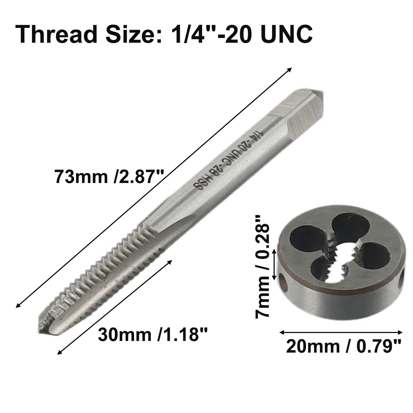 1/4"-20UNC Machine Thread Tap & Die Set HSS Right Hand Thread 1/4"-20 Screw Thread Tap Drill Die Set