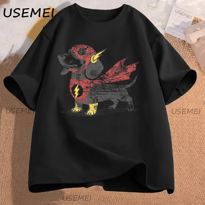 Playful Dachshund Graphic Oversized Tee - Loose Fit Short Sleeve Casual Shirt