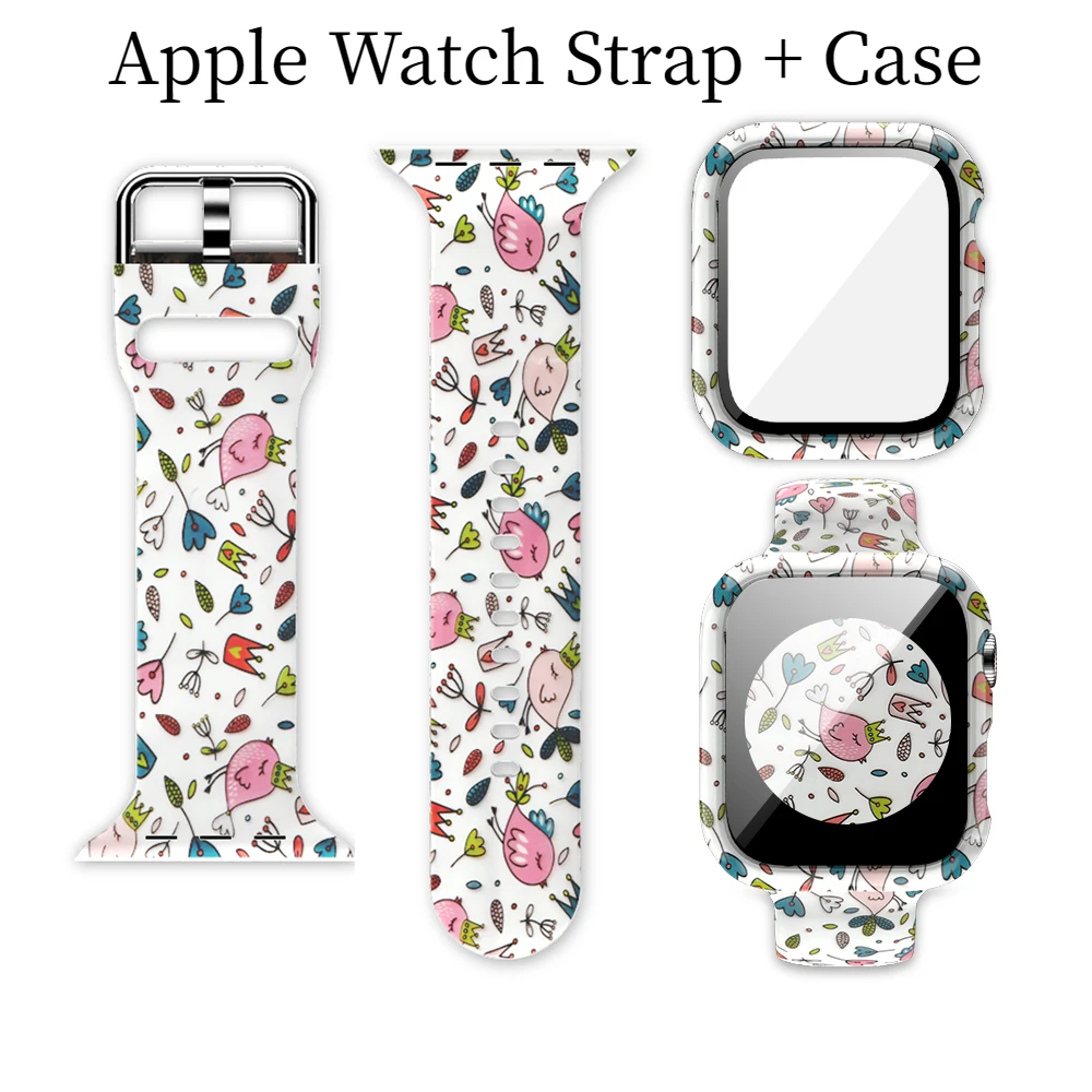

Strap + Case Compatible with Apple Watch 44mm 42mm 40mm 38mm Color Replacement Silicone Strap for iWatch 6 5 4 3 2 SE Watch Case