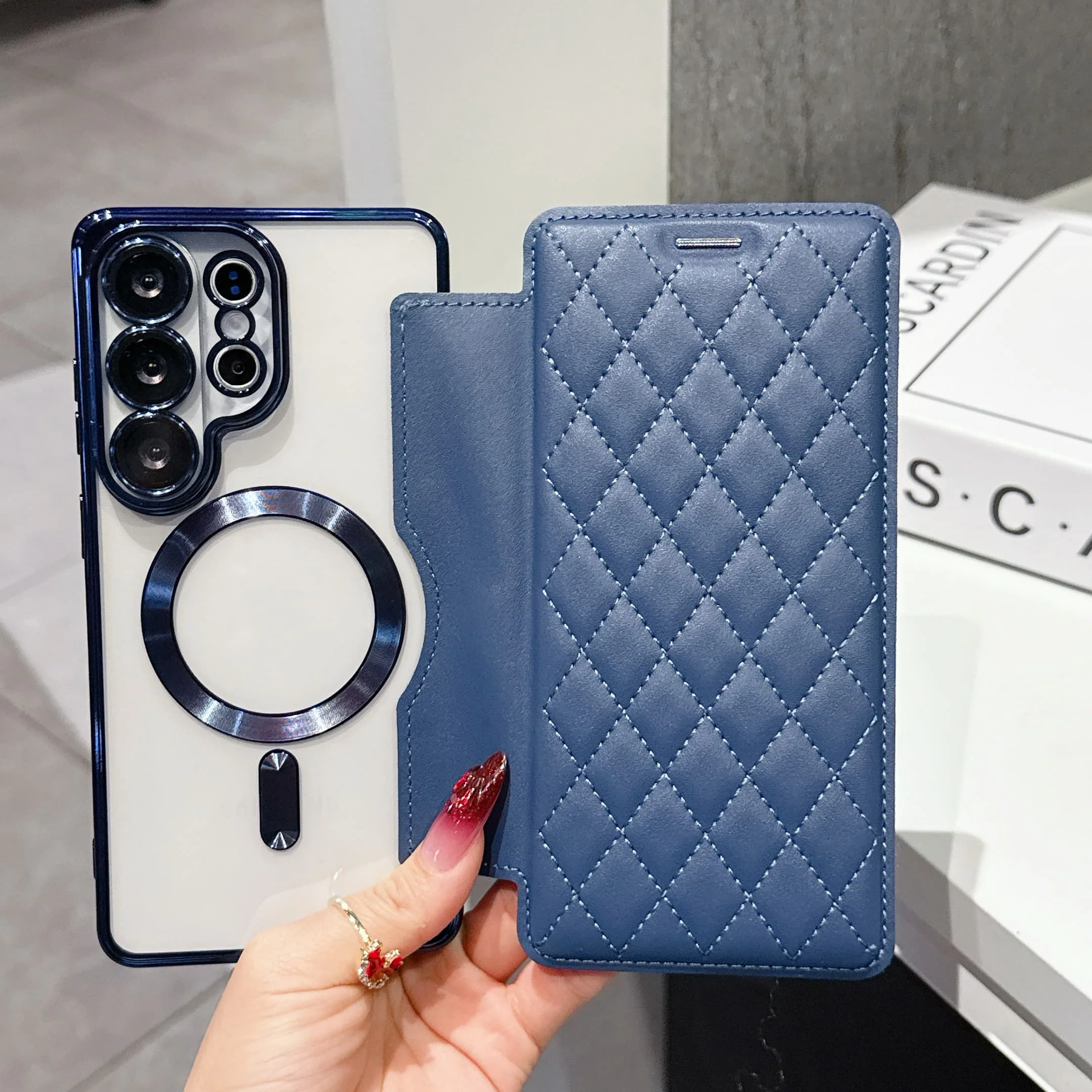 Premium PU Leather Magnetic Flip Wallet Case with Card Slots and Wireless Charging Compatibility