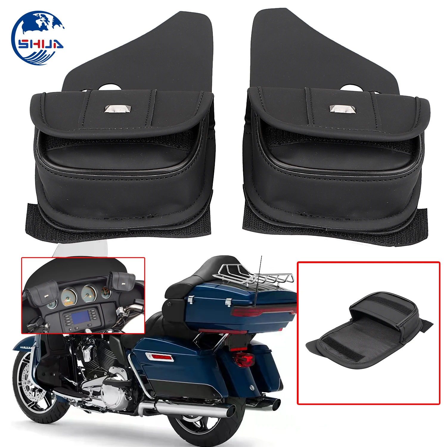 Motorcycle Windshield Fairing Bag Matte Black For Harley Touring