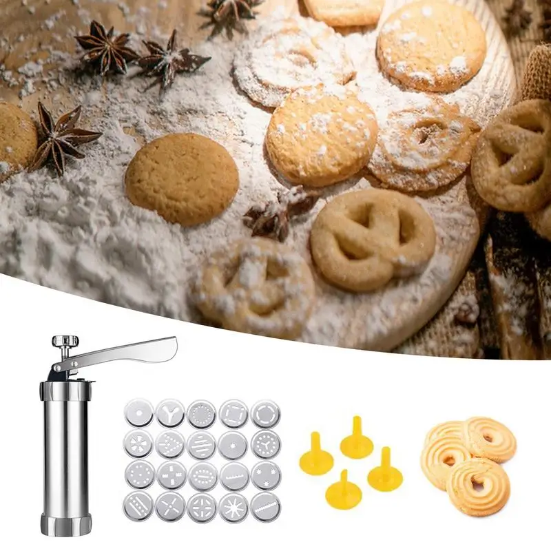 

Cookies Maker Machine Kit portable Christmas Stainless Steel Spritz Cookie Maker Machine with 20 Discs and 4 Icing for Baking
