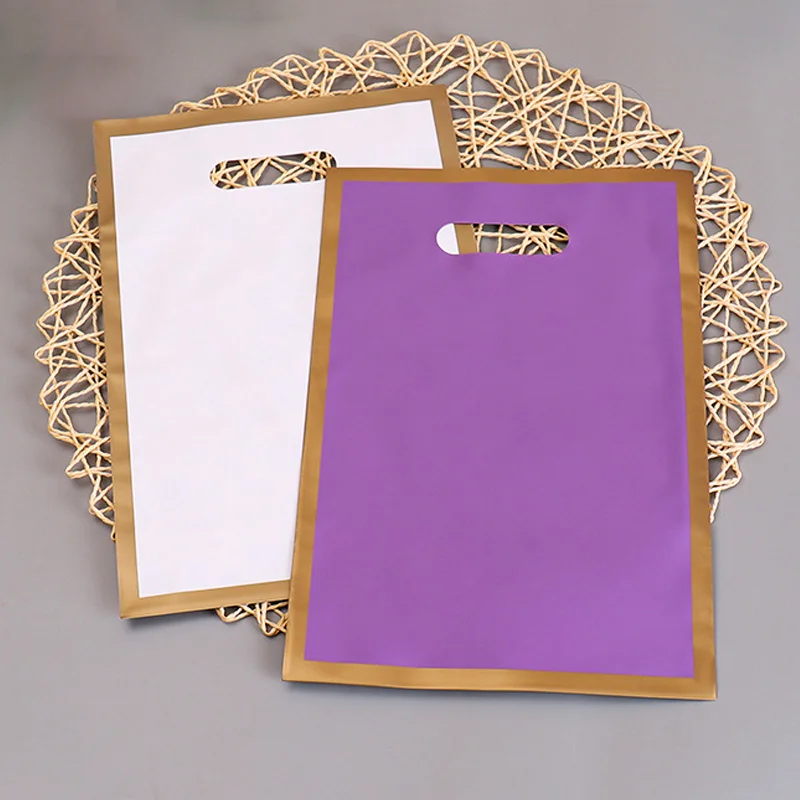 50PCS Colorful Shopping Bag With Gold Edge Customized LOGO Plastic Shopping Bag with Handle Packaging Bag Gift Bag For Business 3
