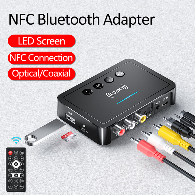 Bluetooth 5.0 Transmitter Receiver 3.5mm RCA Optical Coaxial TF/U Disk Play/IR Control LED Wireless Audio Adapter For TV PC