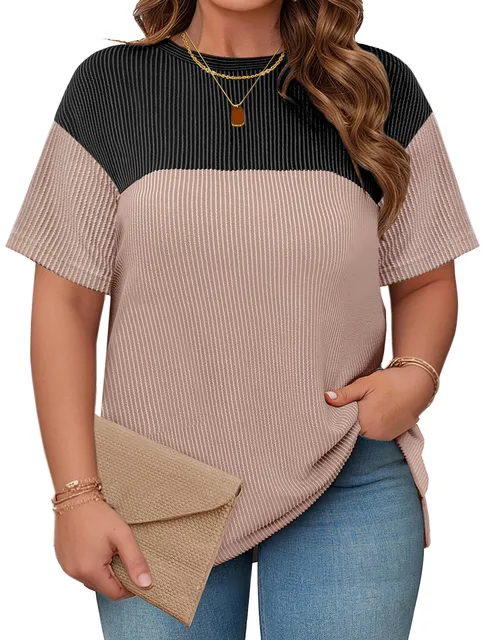 Women Plus Size Summer Tunic Tops O-neck Short Sleeve Casual Blouse