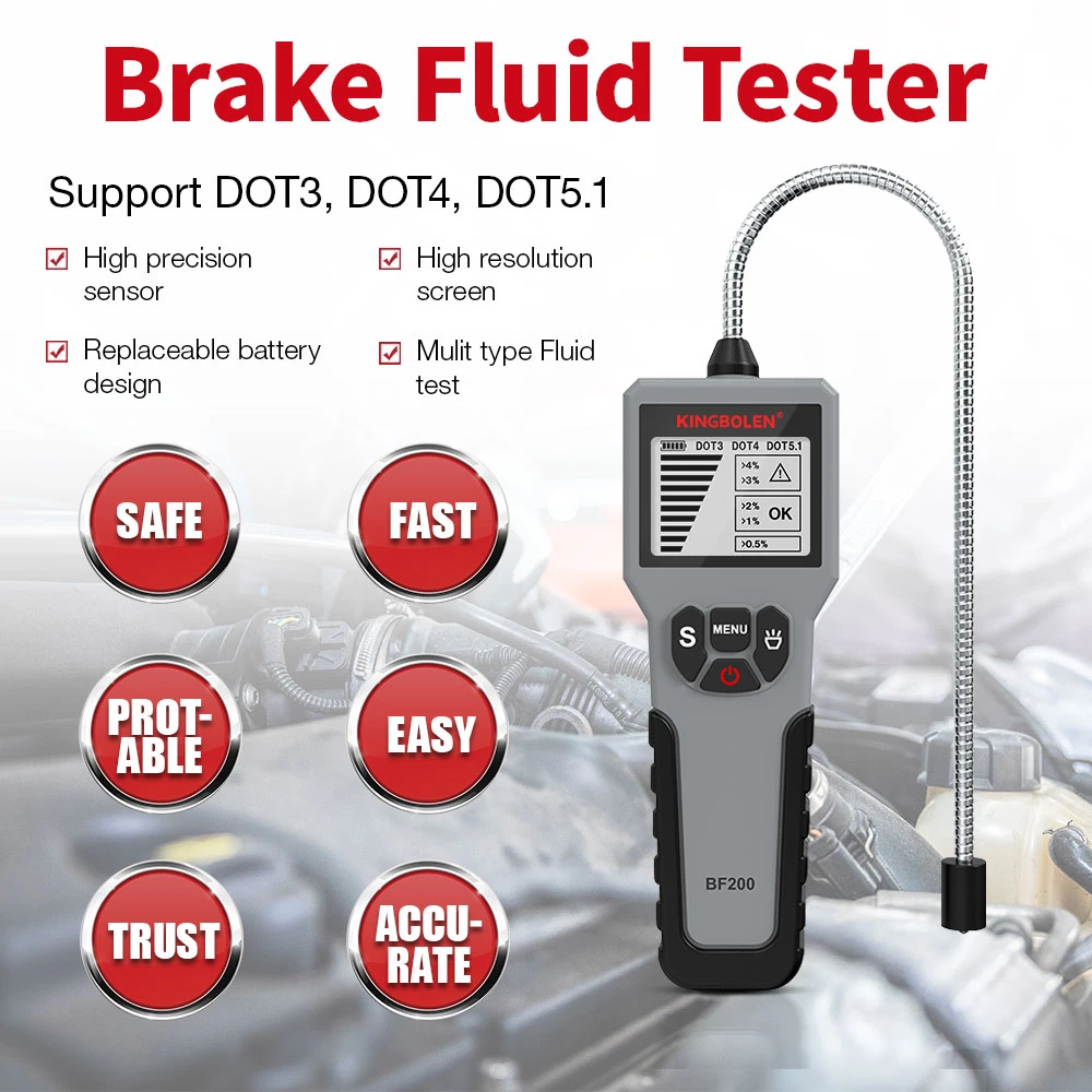 BF100/BF200 12V Auto Brake Fluid Tester Digital Car Brake Oil Tool  DOT3 DOT4 DOT5.1 LED Indicator Automotive Brake Oil Test car battery reader