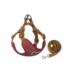 Breathable Pet Harness and Leash Set - Adjustable Vest for Small to Medium Dogs and Cats (Plaid Red)