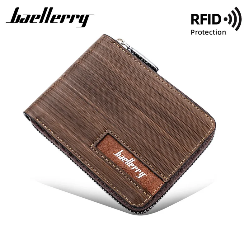 New Men's Short RFID Zip Multi Card Wallet Horizontal Student Card Holder