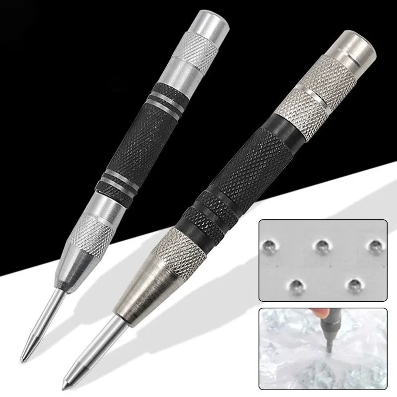 Center Punch Tool 155mm Woodworking Automatic Spring Locator Glass Striker Broken Window Silver Black Automatic Sample