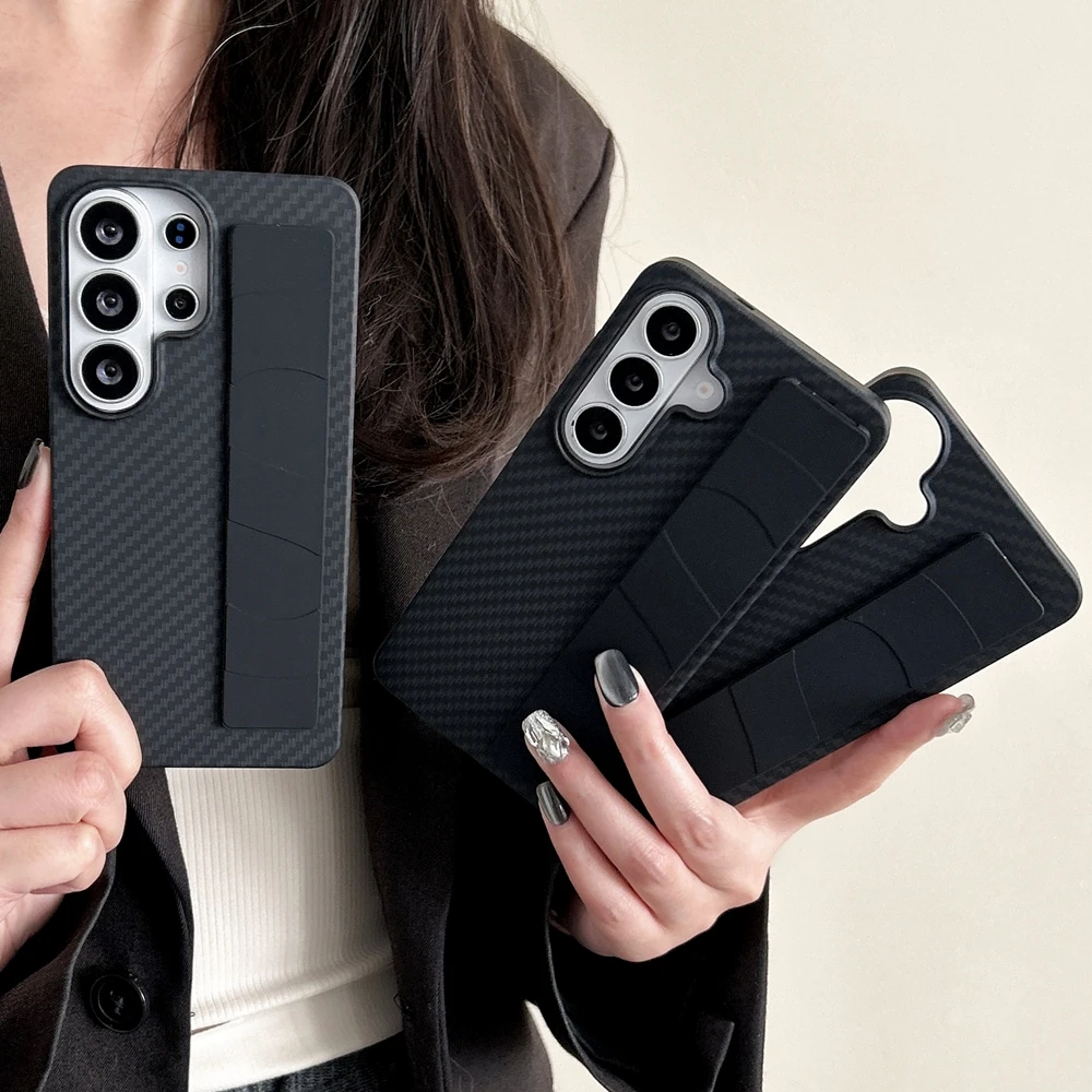 Carbon Fiber Pattern Silicone Wrist Strap Shockproof Phone Case - Hard Back Cover