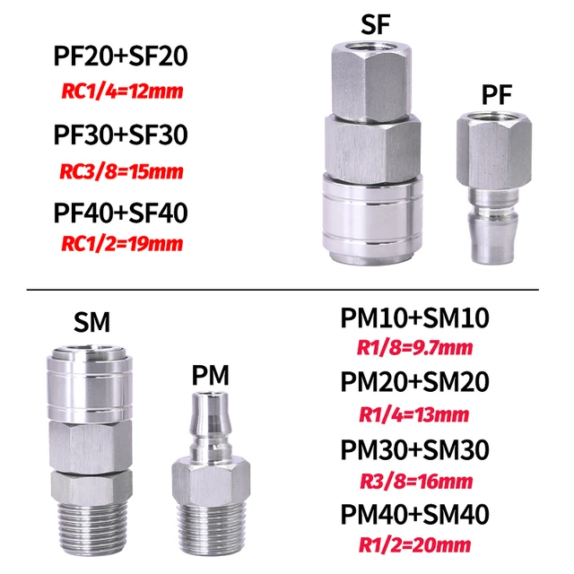 20pcs Raccords à raccord rapide 1/4 pouce de connecteur de tuyau d'air Plug  pneumatique à raccord rapide pour