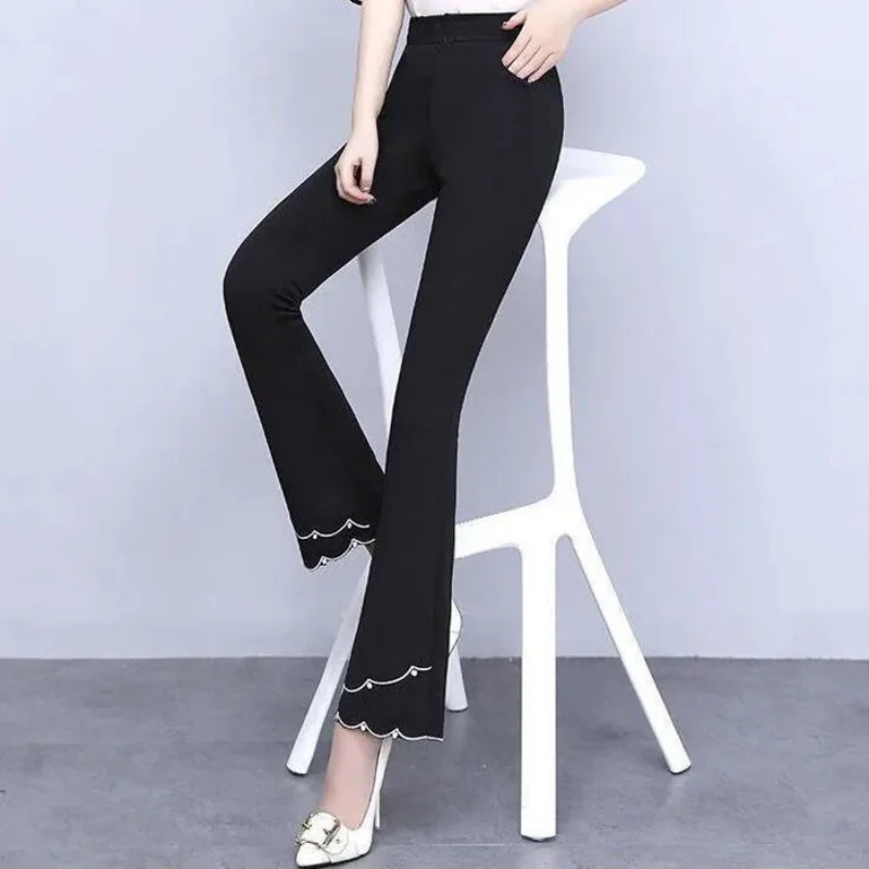 Sommer mode koreanische dünne lose hohe Taille Flare Hosen Frauen solide Patchwork einfache Tasche lässig vielseitige gerade Hose