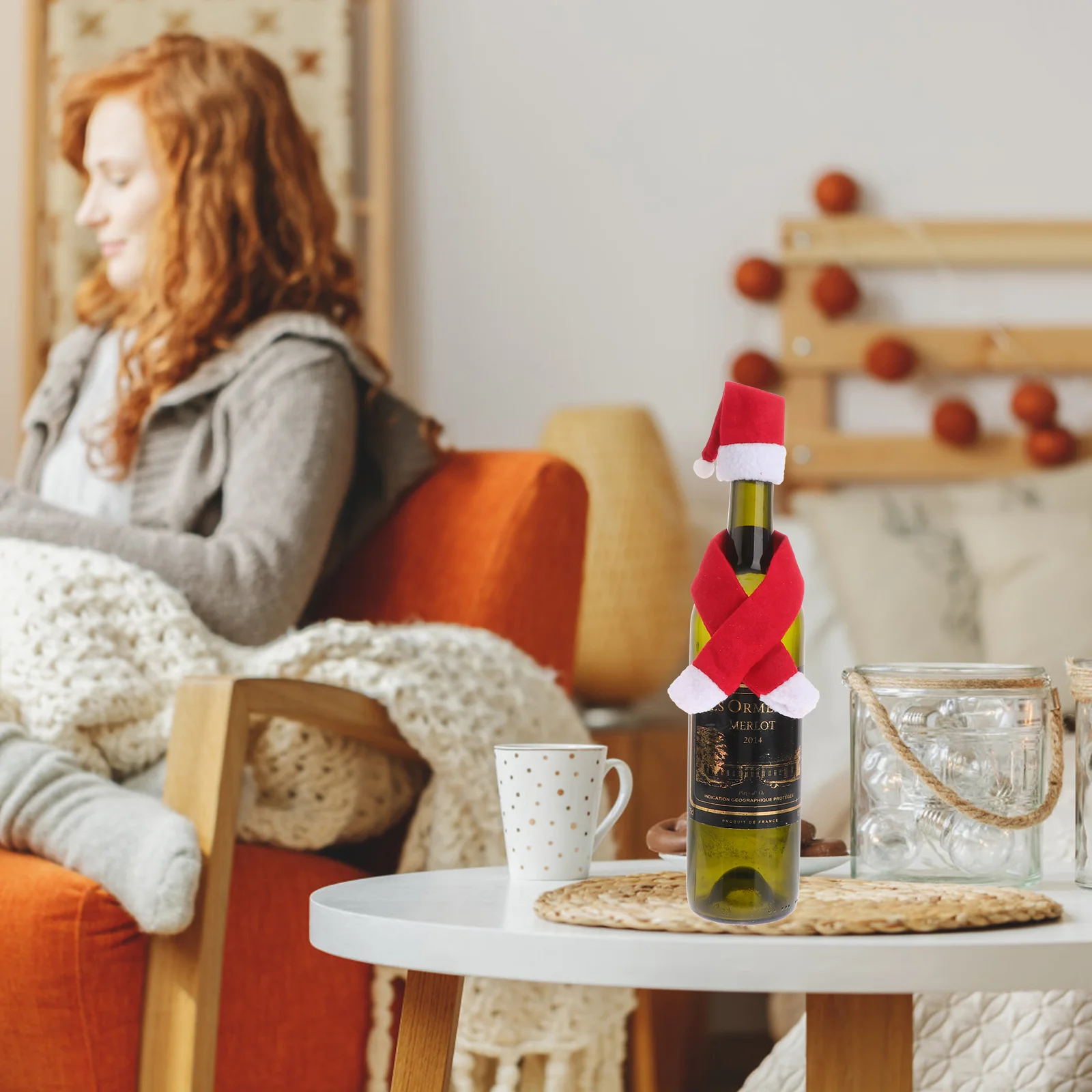 

Christmas Hat Scarf Creative Red Lovely Bottle Cover Scarf Bottle Cover for Bottle Dinner Hotel Restaurant 6 Sets