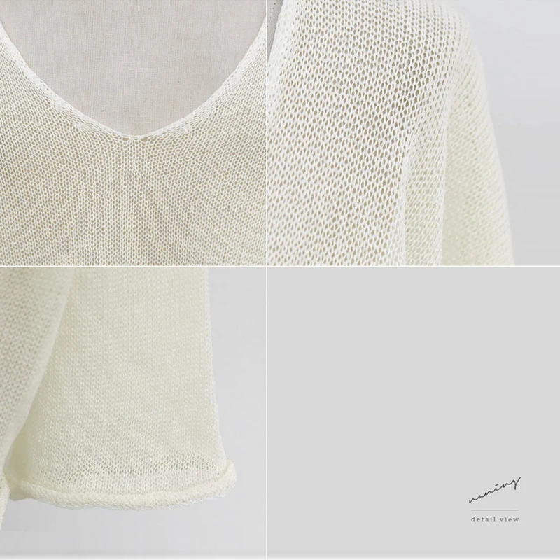 2025 Spring and Summer New Thin Sunscreen Shirt Sexy See Through Blouse Women V-neck Knitted Tops Korean Loose Clothes 9829