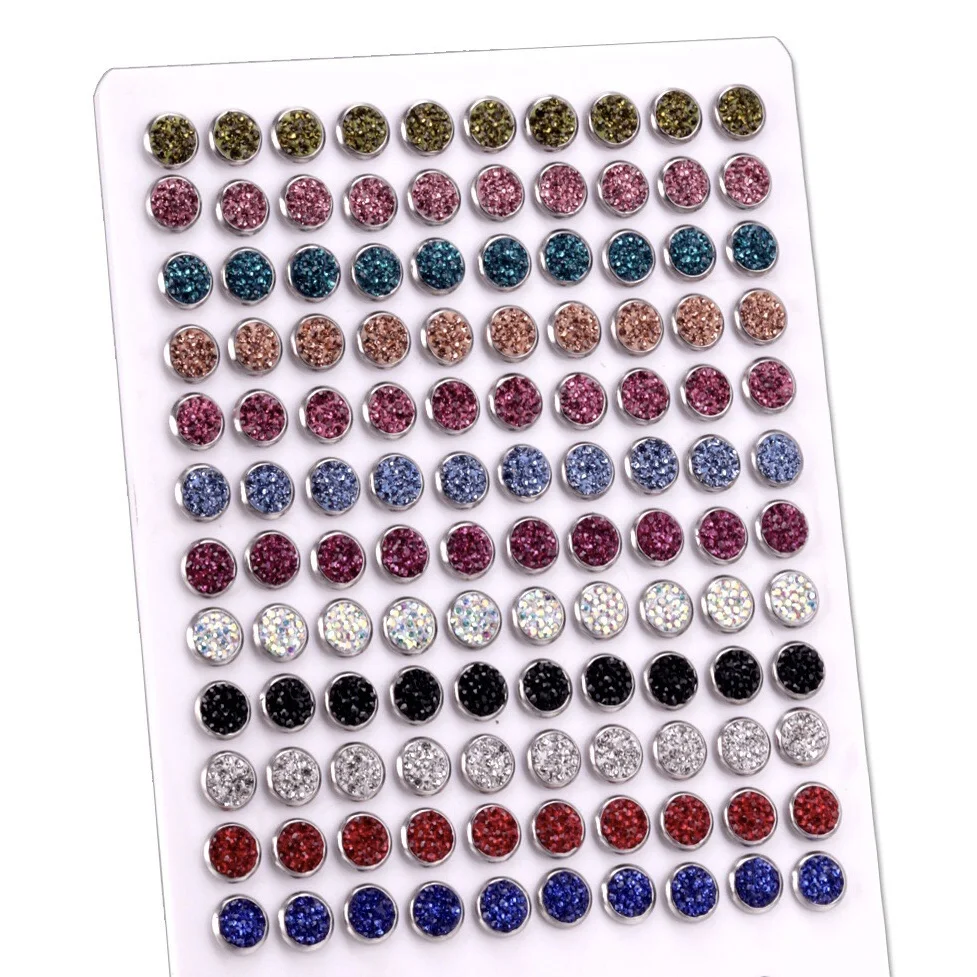 

60 Pairs Round Muddy Mix Zircon Stud Earrings for Women Silver color Stainless Steel Earrings Fashion Jewelry Accessories
