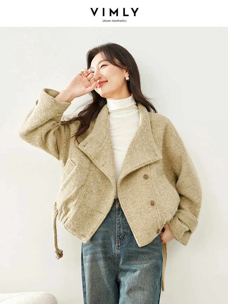 

Vimly Winter Cropped Quilted Jacket Casual Loose Warm Woolen Coat 2023 New Lapel Single Breasted Elegant Female Outerwear M5785