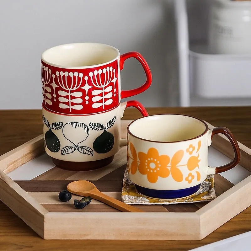 

Nordic Style Creative Hand-painted Ceramic Mug Porcelain Coffee Cup and Saucer Afternoon Tea Cup with Handle Cup Table Cutlery