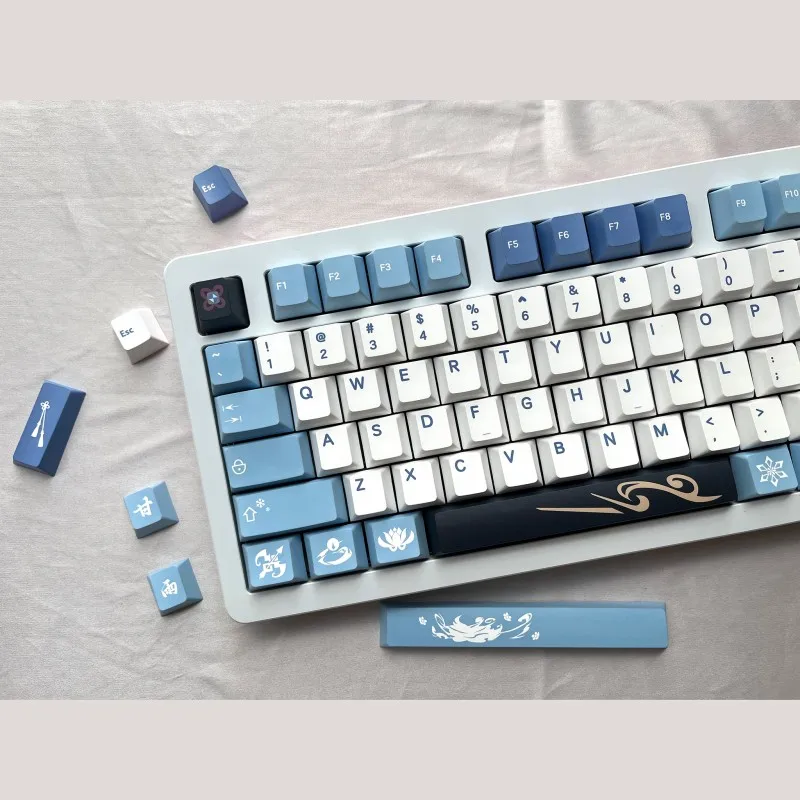 Genshin Impacto Ganyu Keycaps Grupo Pbt Dye Subbed Cereja Perfil Keycap para Keychron q2 65 75 Anne Gk64 Poker 142 Chaves - Imagem 5