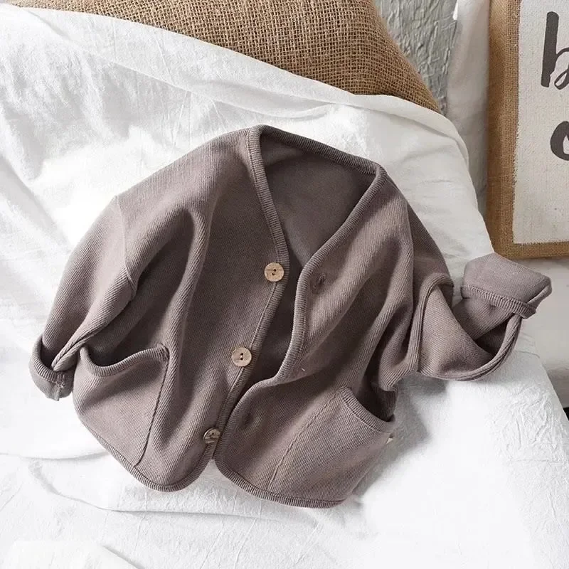 thumbnail image 1 of Korean 0-7Yrs Children's Loose Solid Color Long Sleeved Cardigan Autumn Style Pure Cotton Casual Top Jacket for Boys and Girls, 1 of 6