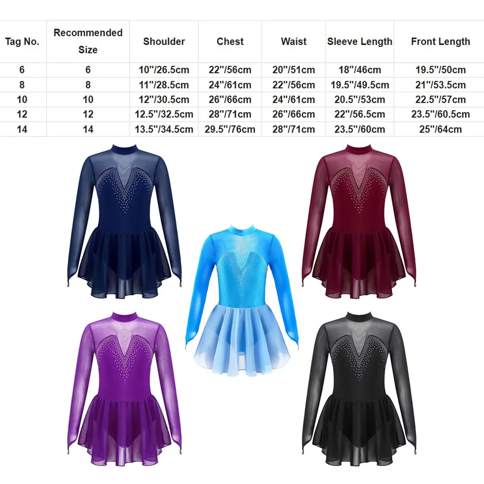 Vestido De Patinaje Artístico For Niñas, Hecho A Mano, De Manga Larga