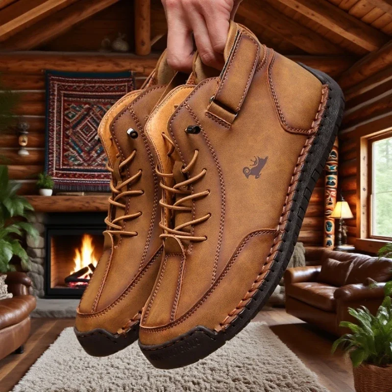 New Handmade Men Boots Casual Men Shoes Design Sneakers 2025 Fashion Man Breathable Soft Sole Flat Shoes Trekking Fall Hot Sale