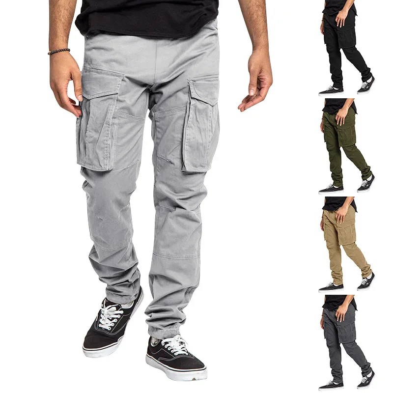 

Брюки-карго мужские с карманами, однотонные повседневные штаны с завышенной талией, одежда больших размеров, весна-лето