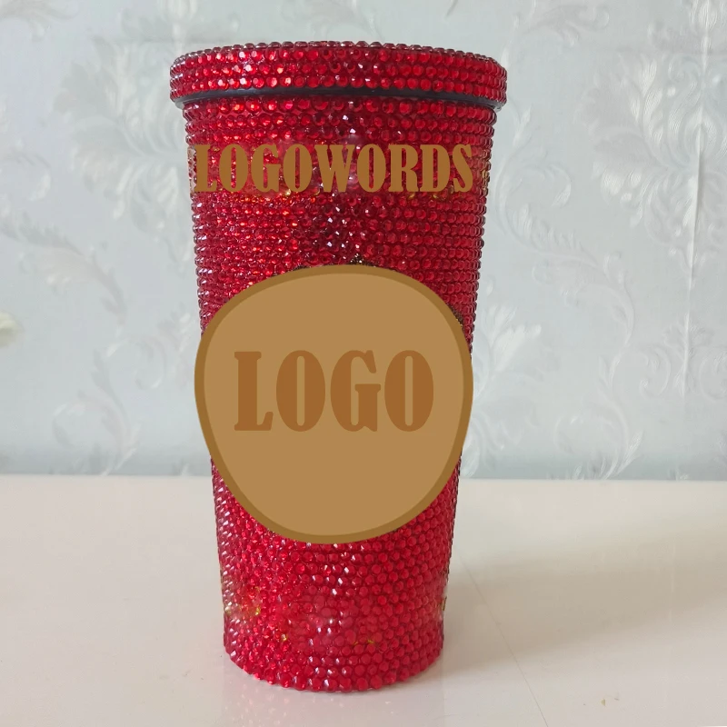 Luxuriöser, mit Strass besetzter Edelstahl-Strohhalmbecher, funkelnde 500-ml-Thermoskanne aus Glas mit Strasssteinen, modische Kaffeetasse – Detail 8