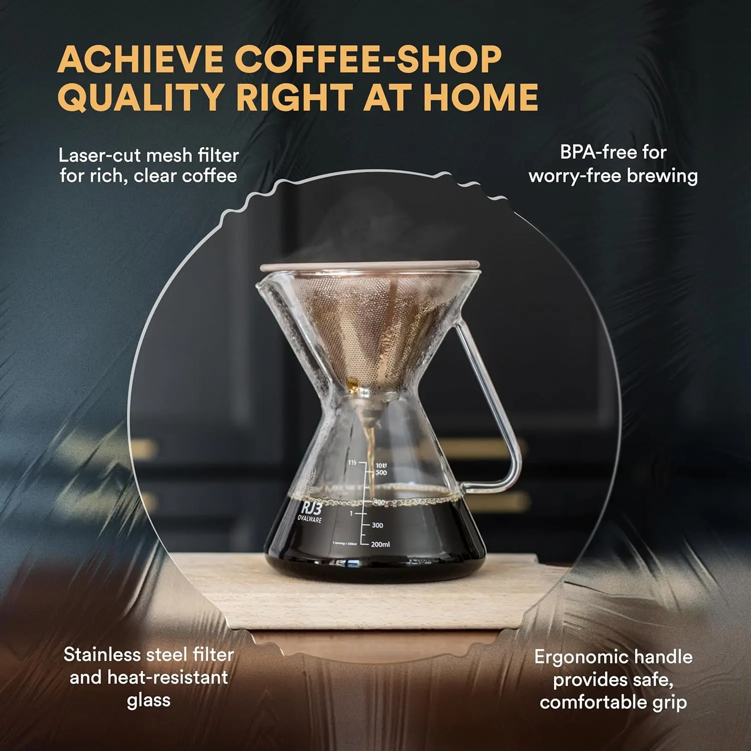 Glass carafe for pour over brewing