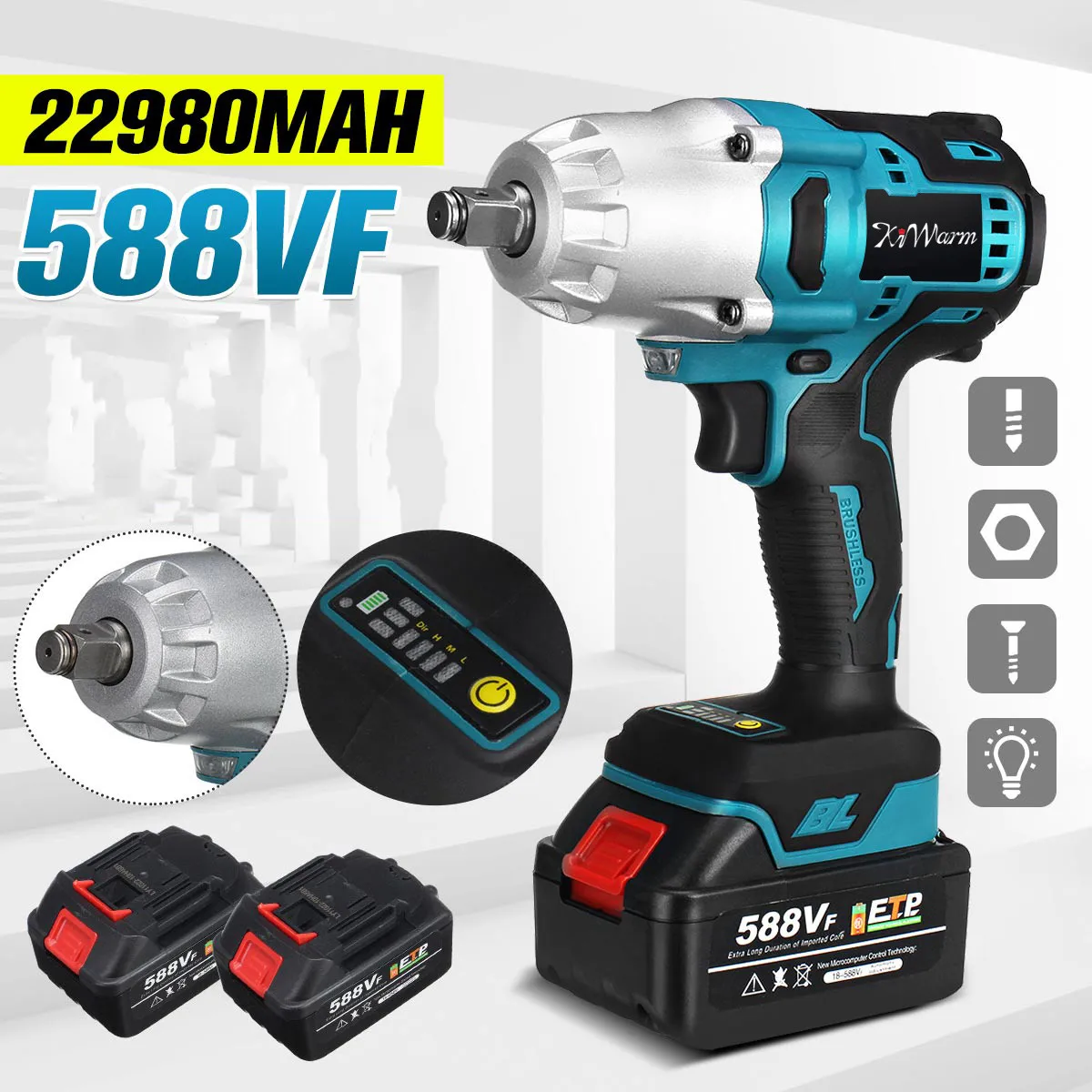 588vf Brushless Cordless Electric Impact Wrench 520n.m Rechargeable W