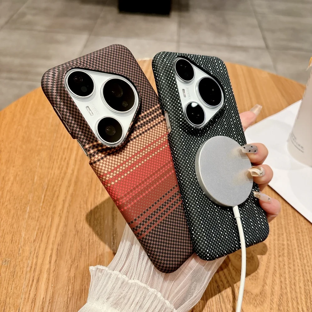 Luxury Half Frame Carbon Fiber Kevlar Magnetic Phone Case with Wireless Charging Capability