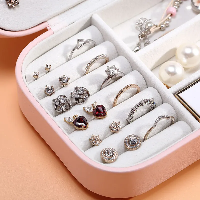 Jewelry box portable jewelry organizer display travel case boxes button leather storage zipper jewelers Joyero