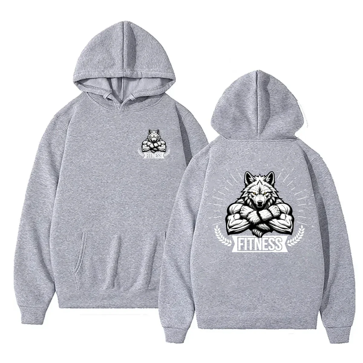 Fitness Hoodie Mens Gym Training Sweatshirt Print Werewolf Bodybuilder Hooded Pullover Top