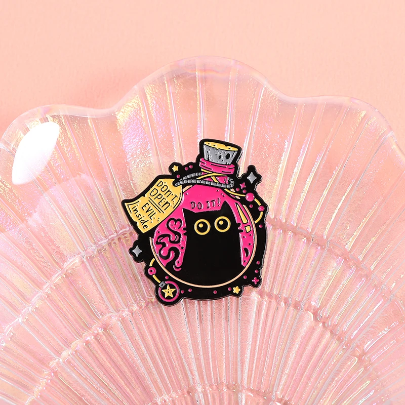Glücksausschmung Katzen-Kollektion: Emaille-Pins, Anime-Katzenmädchen, Zaubertrank, Schwarze Katze, Elfenkatze & Blumen-Broschen, Rucksack- und Revers-Pins – Detail 26