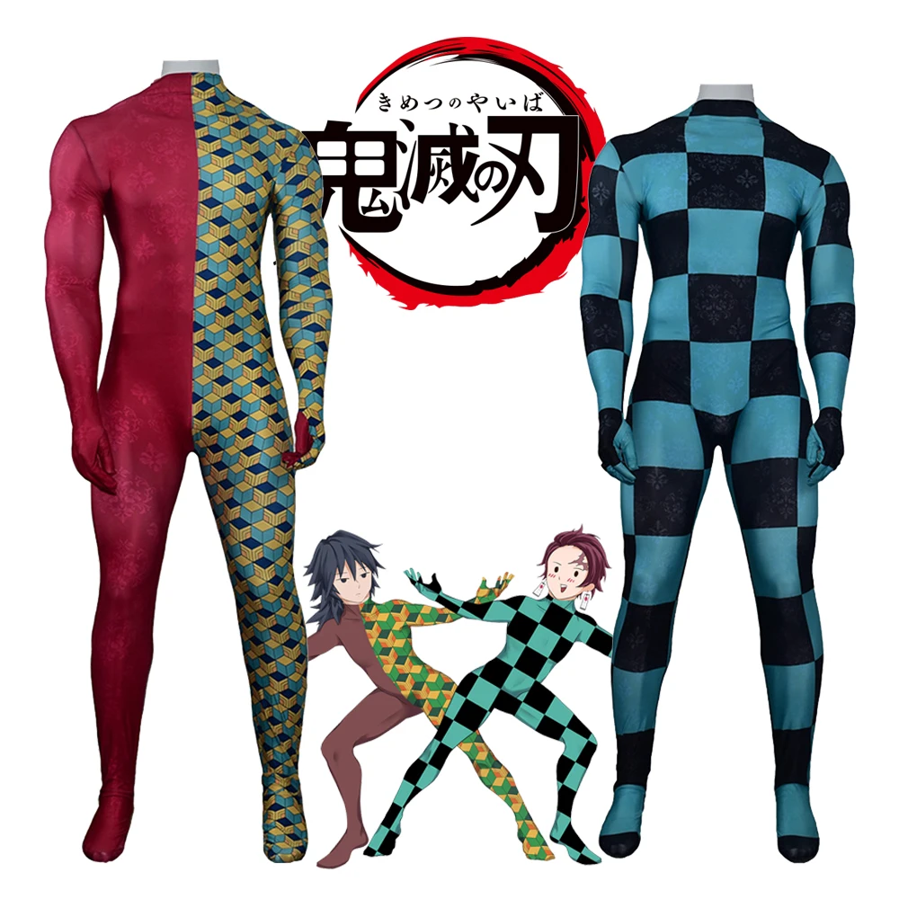 

Anime Kimetsu No Yaiba Cosplay Costume Kamado Tanjirou Adults Kids Zentai Unisex Fullbody Bodysuit