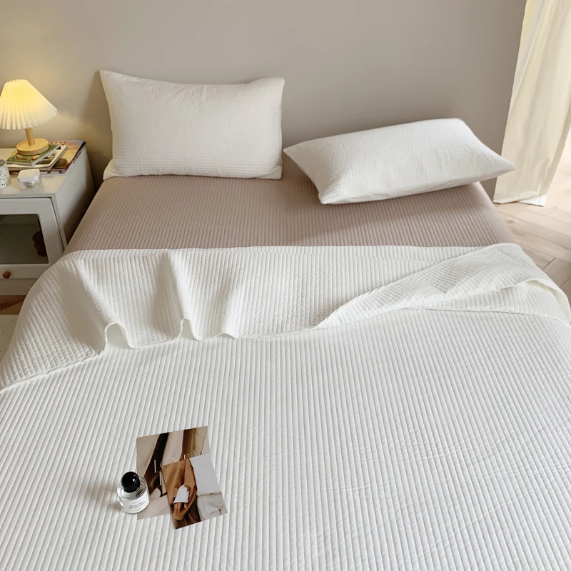 Korean Solid White 100 Cotton Quilted Bedspread Premium Quality Soft