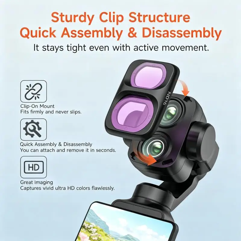 DJI 오즈모 포켓 4P 클립온 렌즈 필터 UV CPL ND8-64 1/4 블랙 미스트 필터 DJI 오즈모 포켓 4P 카메라 액세서리용
