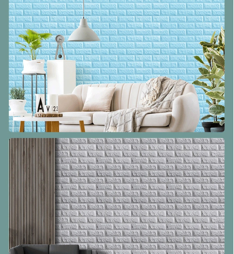 Upgrade your home with 3D Soft Foam Brick Wallpaper Roll – a self-adhesive, waterproof, and soundproof wall sticker ideal for living rooms, kitchens, and bathrooms.