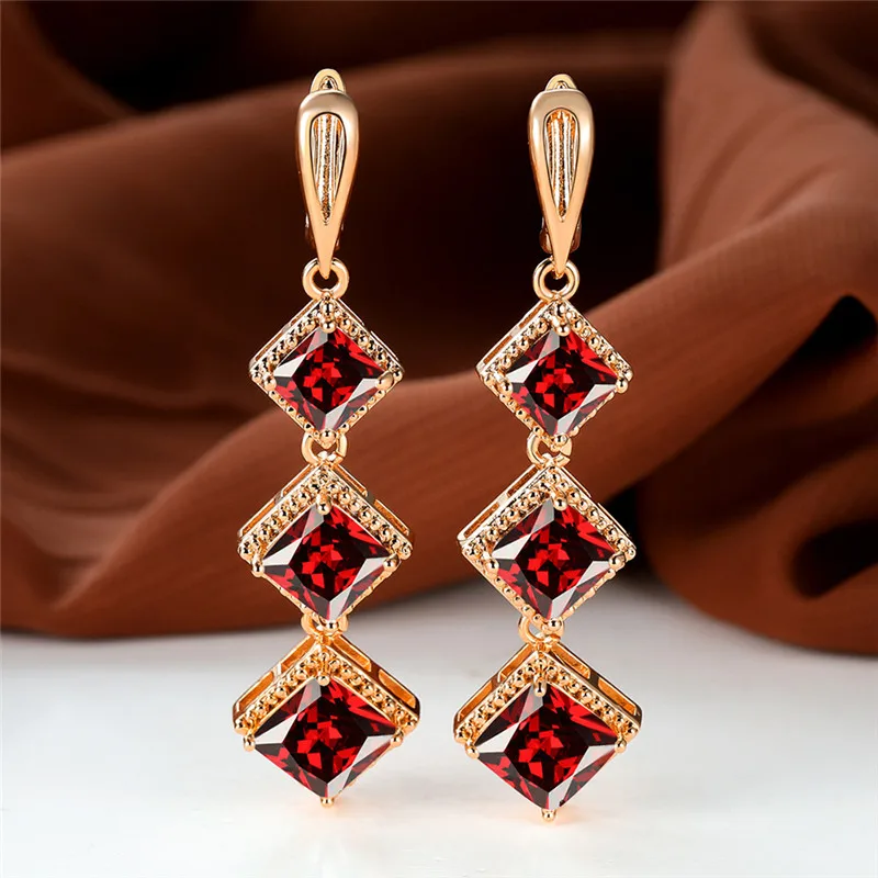 Rose Gold Birthstone & Multicolor Zircon Dangle Hoop Earrings
