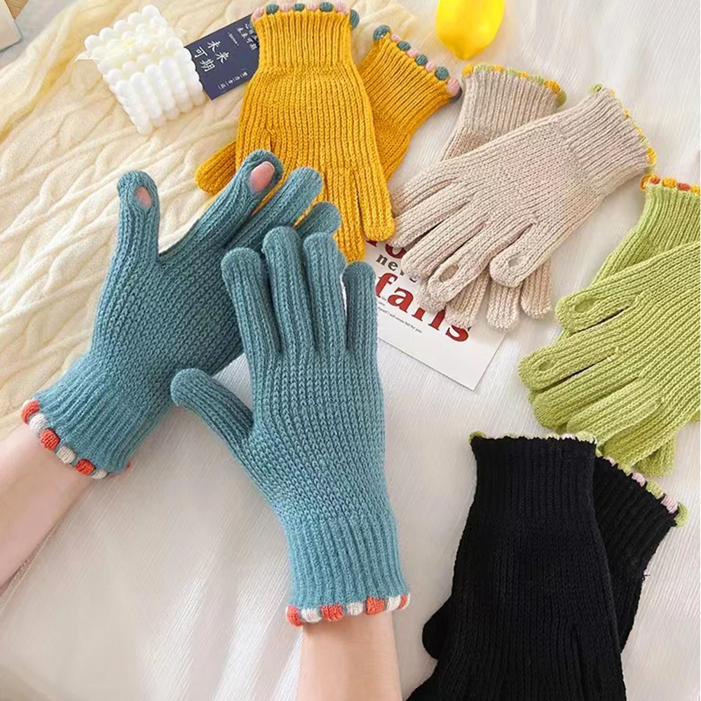 

Fashion Winter Gloves Thicken Warm Woolen Gloves Expose Thumb Tough Screen mittens Women Men Riding Workout Knitted Gloves